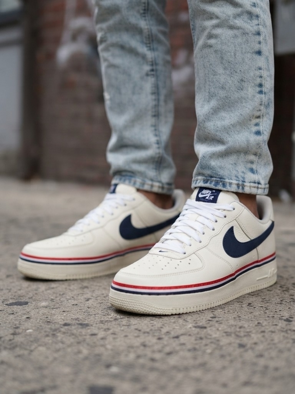 Nike Air Force 1 Low LV8 White Navy Red Ribbon Sneakers Size 12